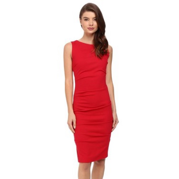 Nicole Miller Stretch Linen Lauren Sleeveless Bright Red Sheath Dress Bg0736 2